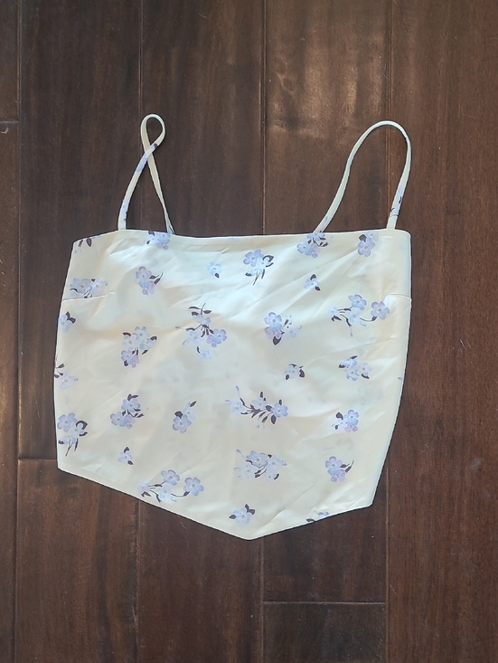 Aritzia Tops - Aritzia Mellow Yellow Floral Satin Handkerchief Cami with Light Blue Flowers